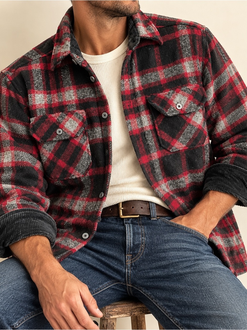 Vintage Woolrich USA Plaid Wool Shirt Jacket CPO Overshirt Red Black L